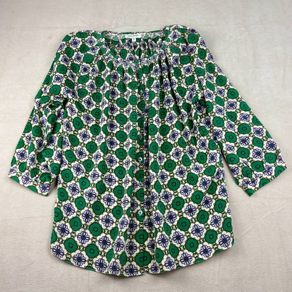 Crème Fraîche Tops - Crème Fraîche Green Floral Print Blouse Women's Small Top 3/4 Sleeve Button Down